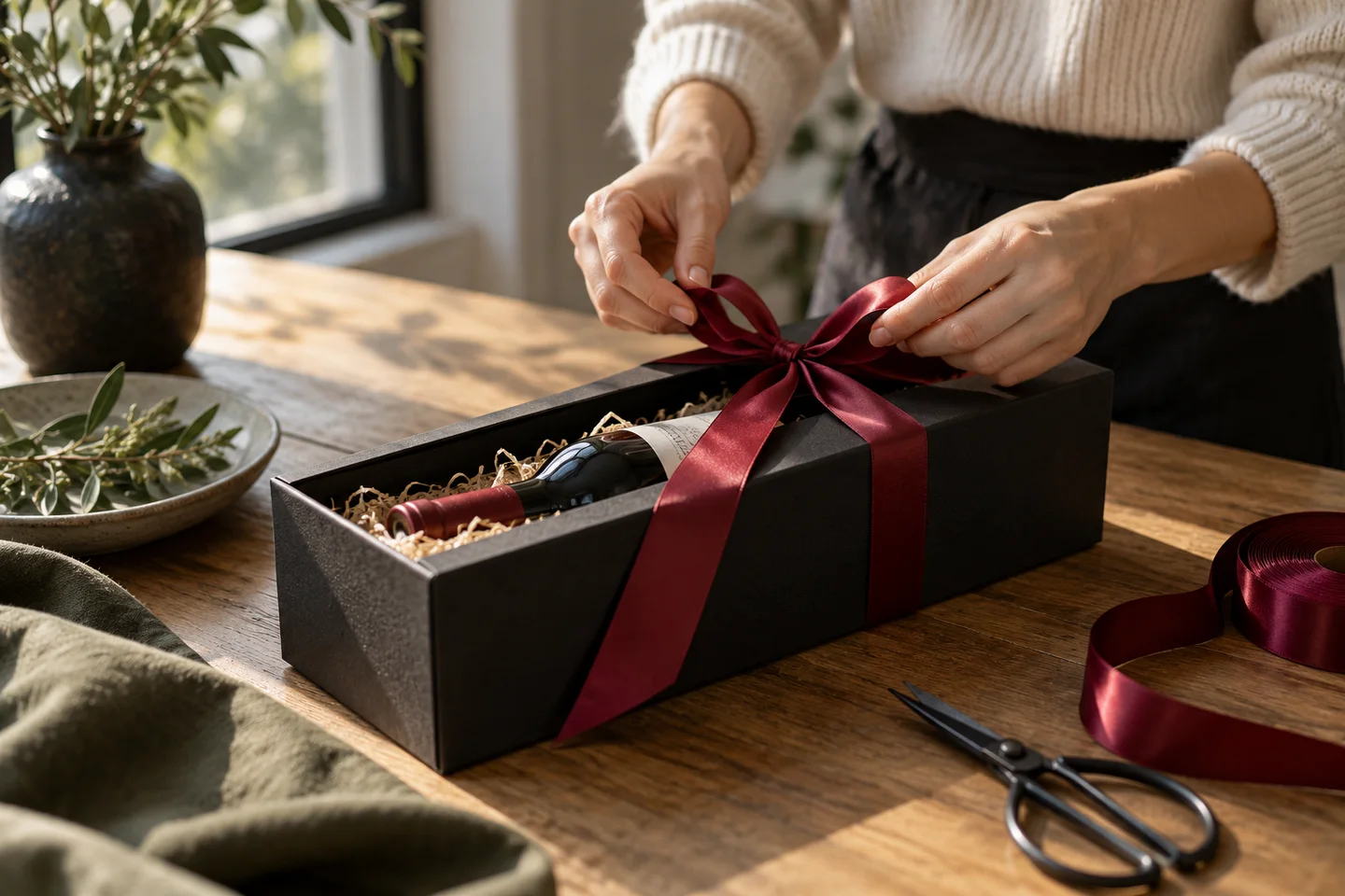 Een lint om een geschenkdoos knopen