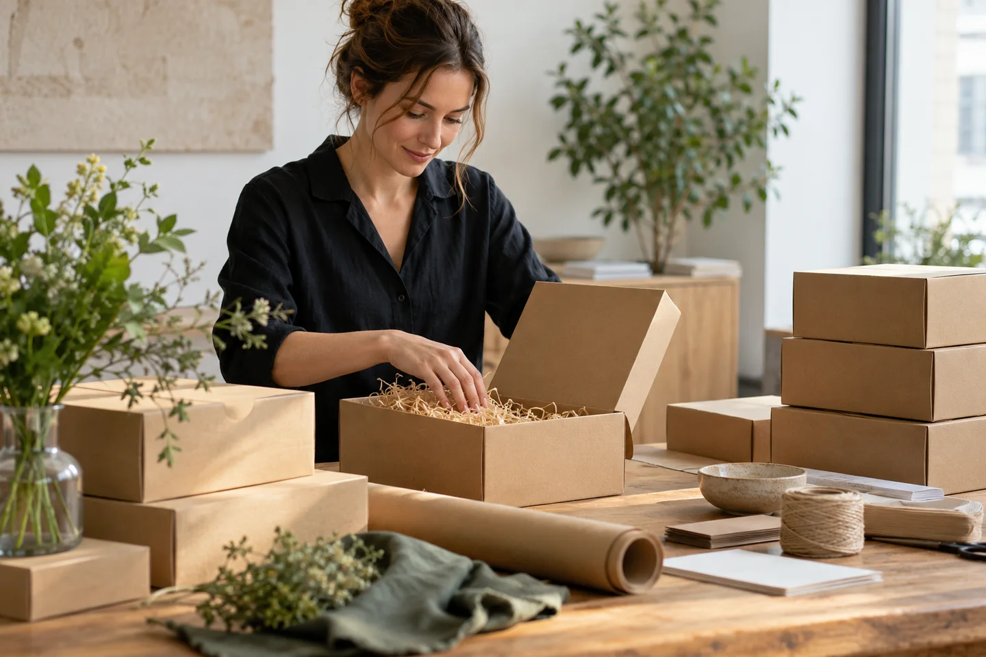 Geschenkdoos voorbereiden met beschermend materiaal