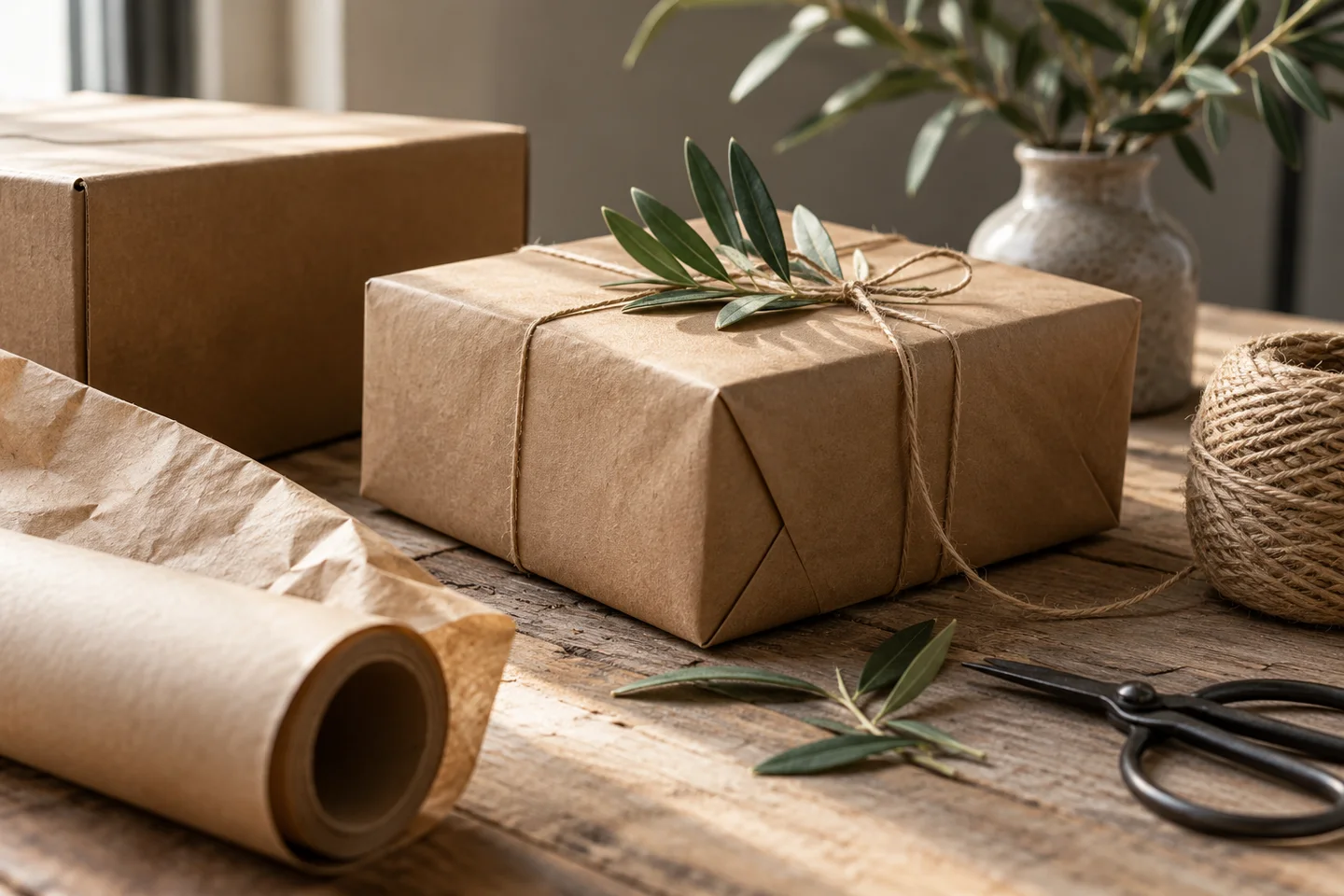 Ingepakt cadeau met papier en lint